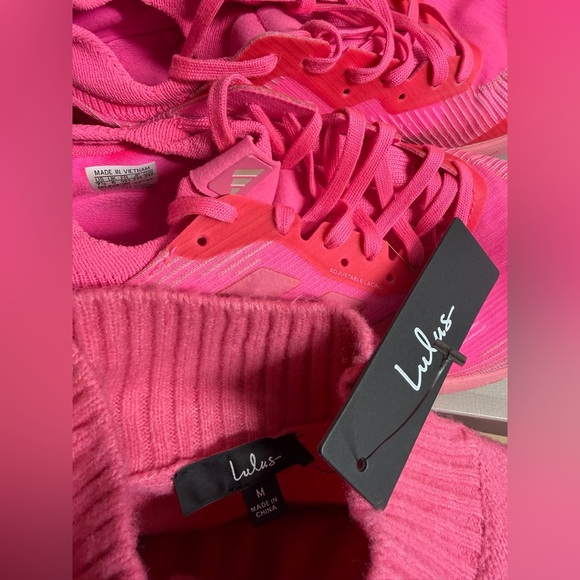 2 pc. Lulu's Bright Pink Mini sweater Dress/Adidas shoes - Picture 3 of 3